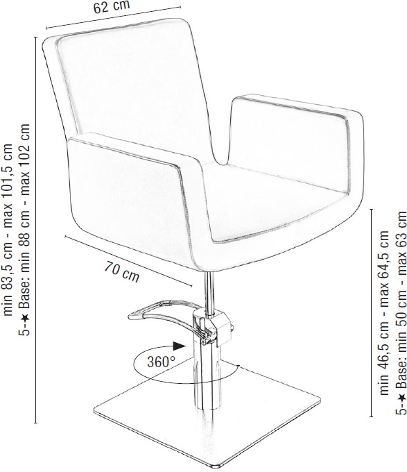  Sibel Attractio Friseurstuhl Kroco-Schwarz mit Quadratischer Basis 