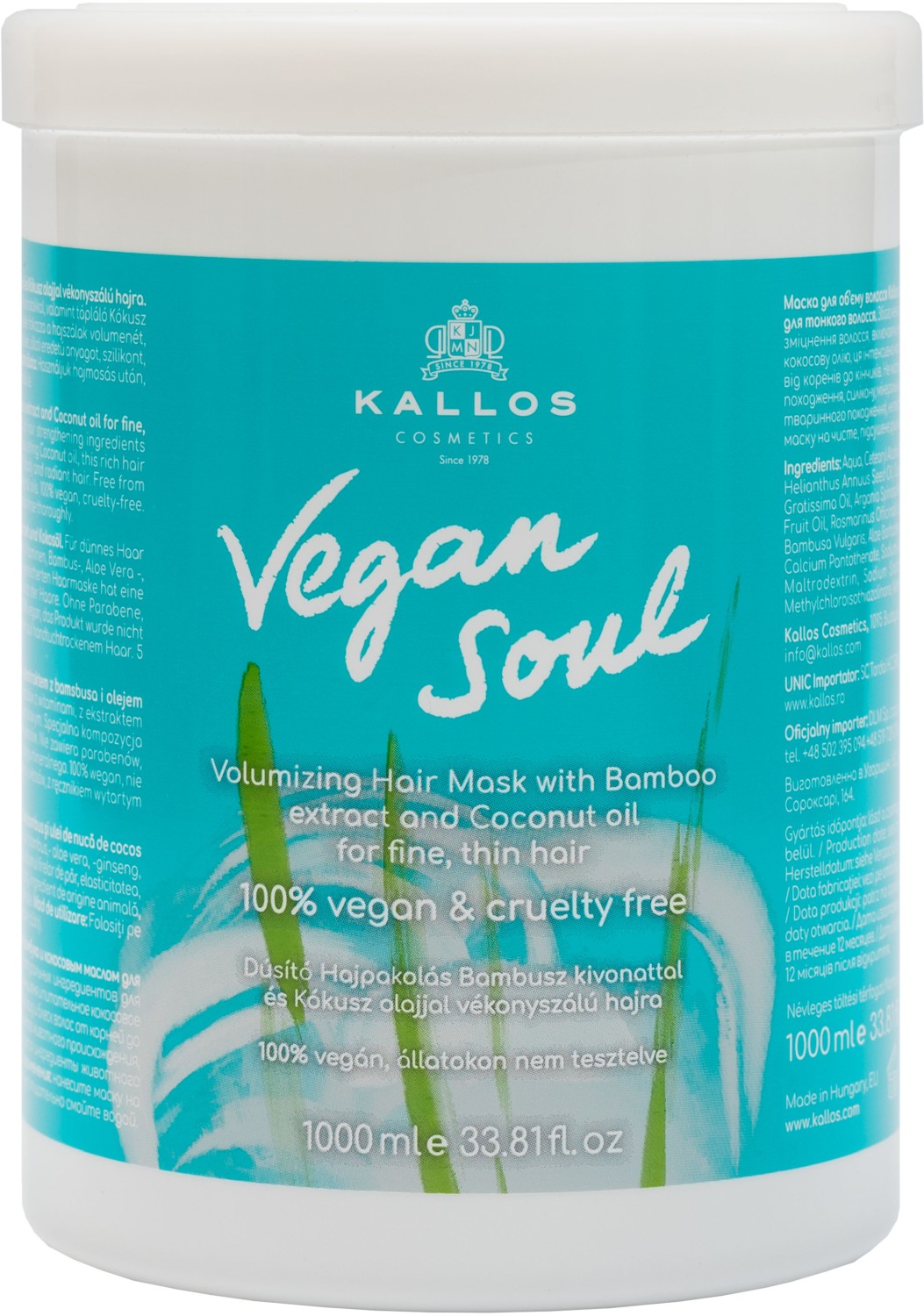 Kallos Vegan Soul Volumizing Hair Mask 1000 ml 